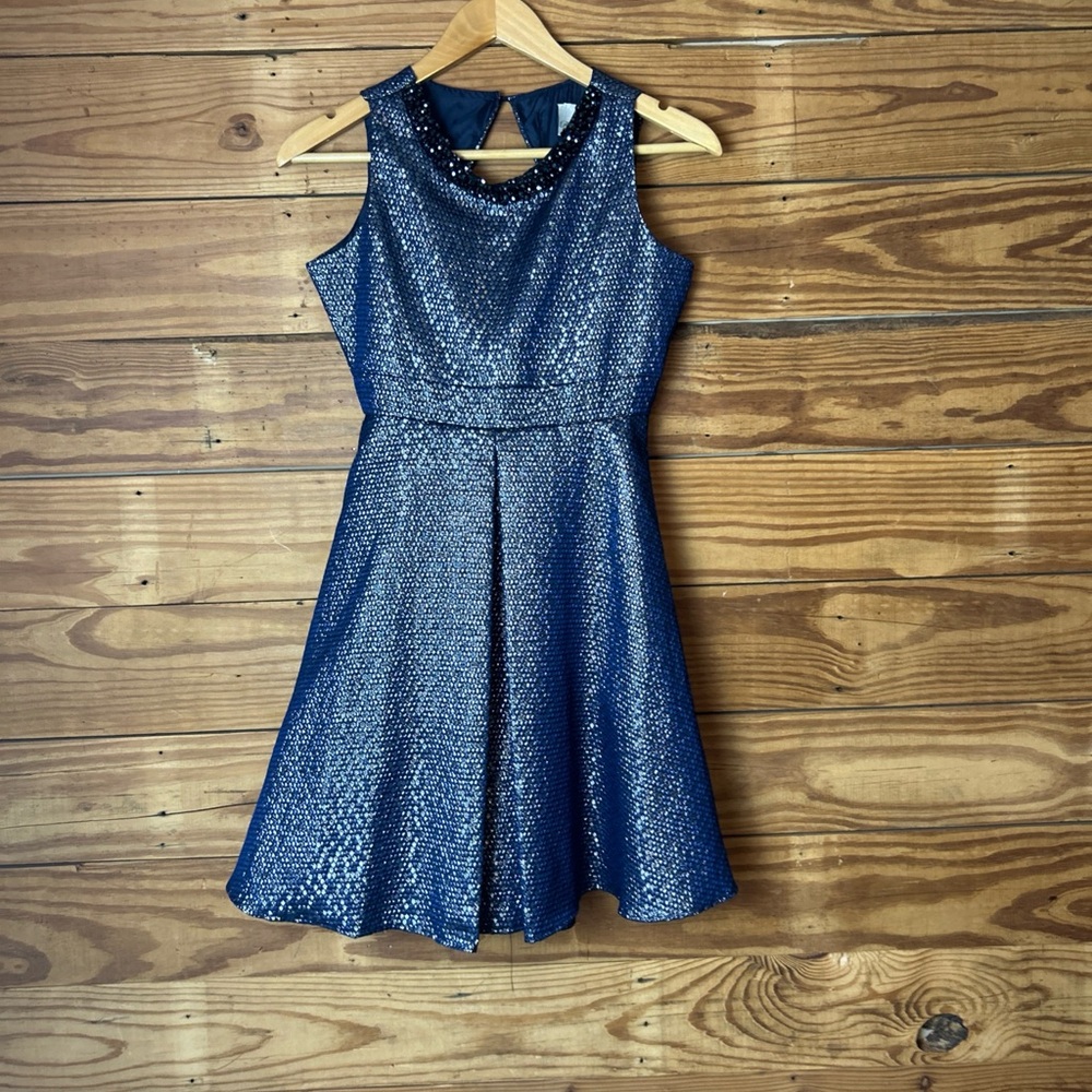 Rare Editions Sparkling Navy Mini Dress
